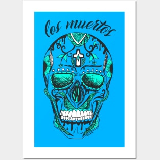 Blue Los Muertos Skull Posters and Art